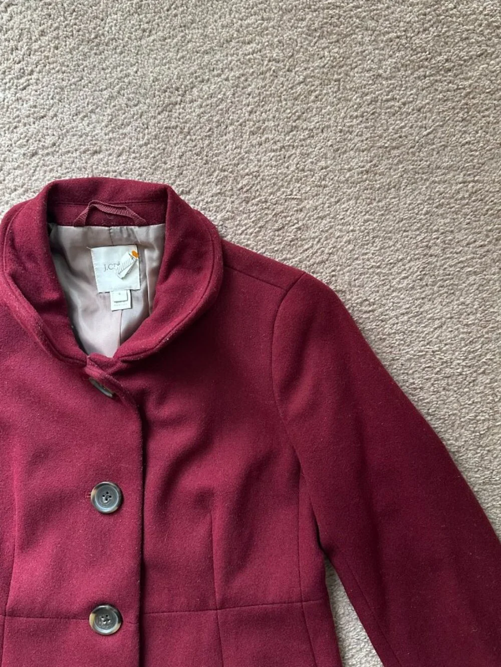 J Crew Coat Womens 6 Long Wool Blend Collared Button Close Red Pockets - Picture 5 of 14